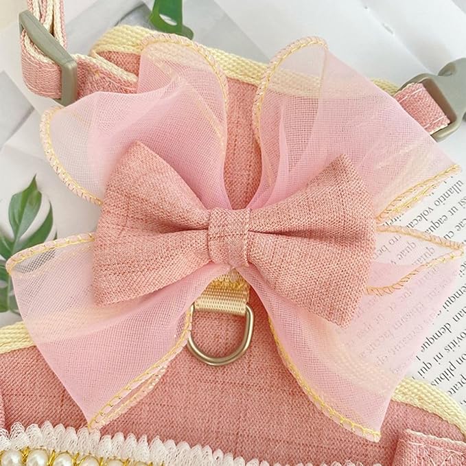 Rabbit Harness and Leash for Walking Escape Proof - Cute Skirt Mesh Breathable Bunny Vest Harness Outdoor Camping Hiking Training - Also Suit for Small Animals (Pink,S)