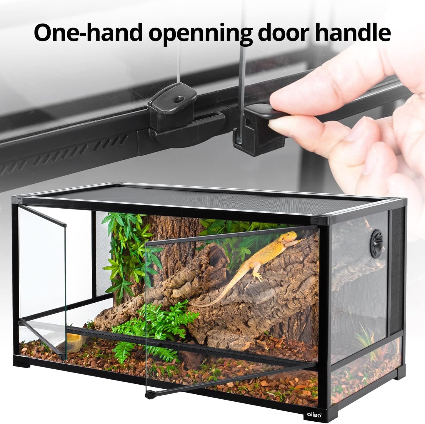 OIIBO Glass Reptile Terrarium, 40"x20"x20" Bearded Dragon Tank with One-Hand Opening Front Hinge Doors, Top and Front Ventilation, Reptile Habitat for Bearded Dragon Ball Python Snake Gecko Knock-Down