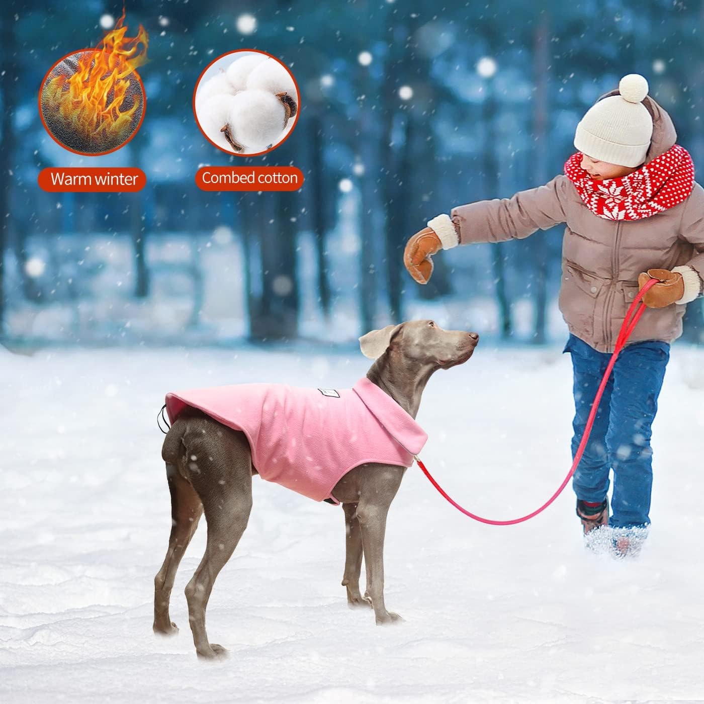 Fleece Dog Coat Winter Pet Jacket Reflective for Cold Weather for Large Medium Small Dogs(Pink,XS)