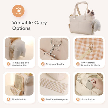 Dog Carriers for Small Dogs, Soft Sided Folding Dog Purse for Dogs Medium Cats Puppies up to 13 Lbs, Washable Breathable Puppy Carrier for Outdoor Travel (Small Beige)