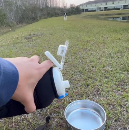 GiNT 37oz Insulated Stainless Steel Dog & Human Water Bottle, All-in-1 Travel Dispenser with Detachable Bowls & Carrying Case, Leak-Proof Pet Canteen for Walking, Hiking, Camping, Car (White)