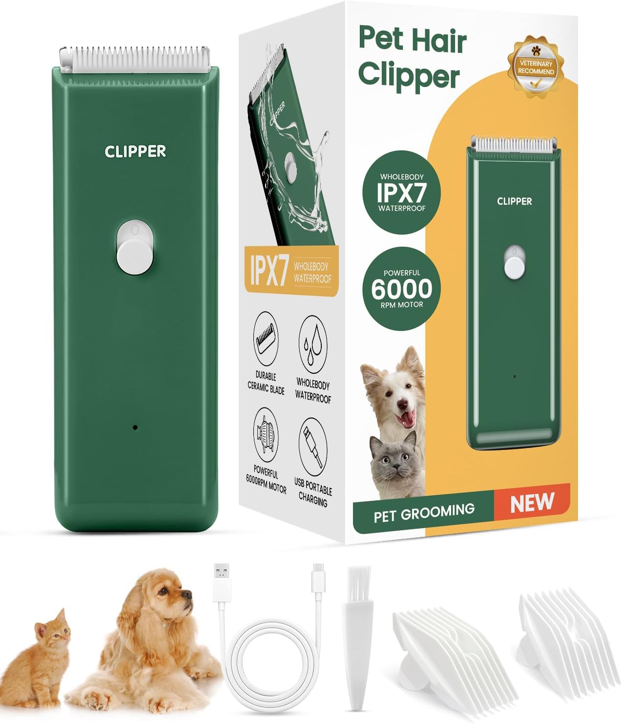 Pet Clippers for Dog Hair Grooming Low Noise, Rechargeable Cordless Cat Shaver with Ceramic Blade,Portable Pet Hair Trimmer for Matted & Long Hair