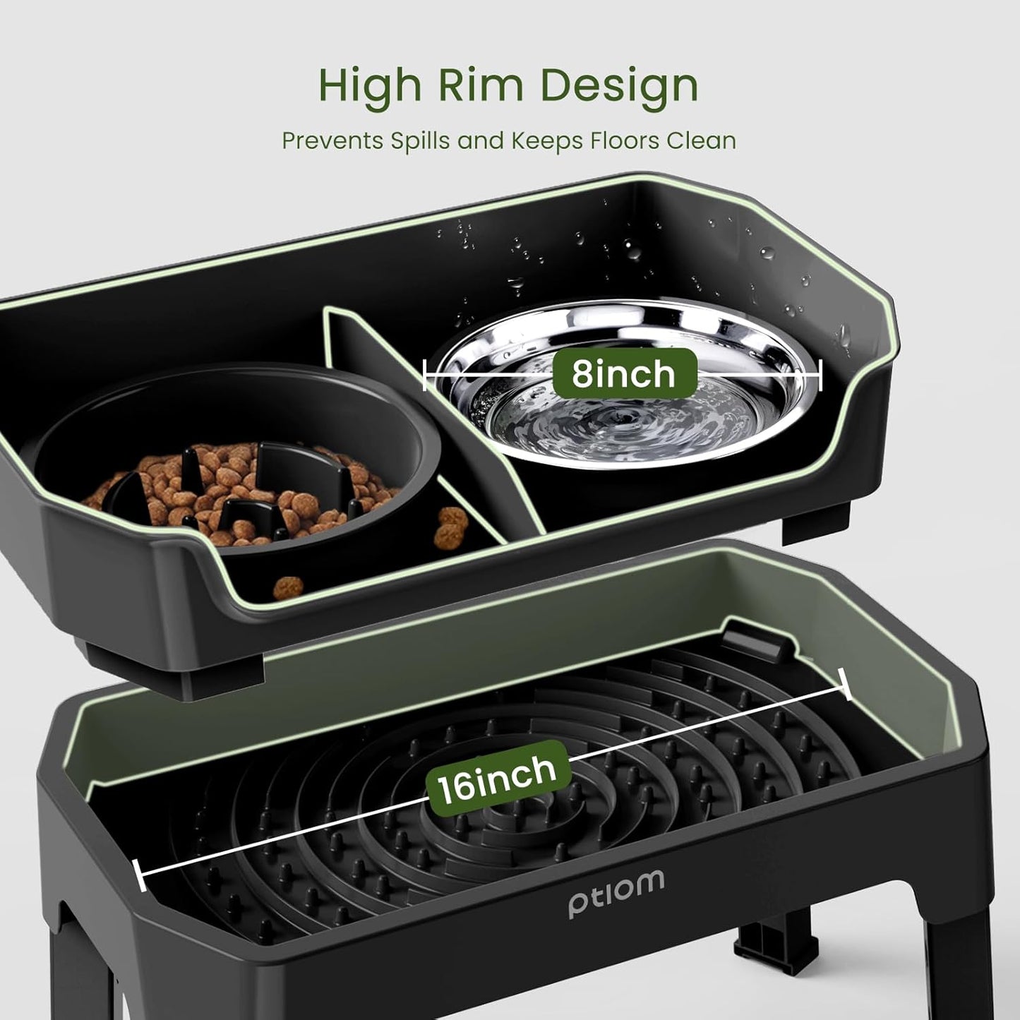 KPWACD 4-in-1 Elevated Slow Feeder Dog Bowls, 4 Height Adjustable Mess Proof Raised Dog Bowl Stand with Licking Plate, 2 Stainless Steel Doggy Food Bowl & Slow Feeder for Large Medium Small Pets