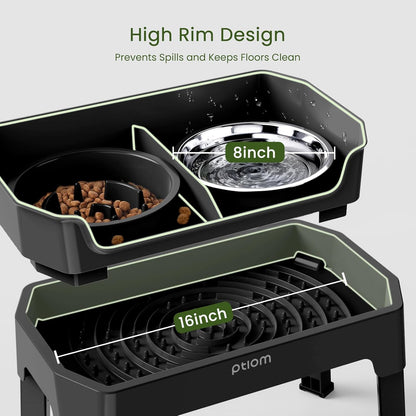 KPWACD 4-in-1 Elevated Slow Feeder Dog Bowls, 4 Height Adjustable Mess Proof Raised Dog Bowl Stand with Licking Plate, 2 Stainless Steel Doggy Food Bowl & Slow Feeder for Large Medium Small Pets