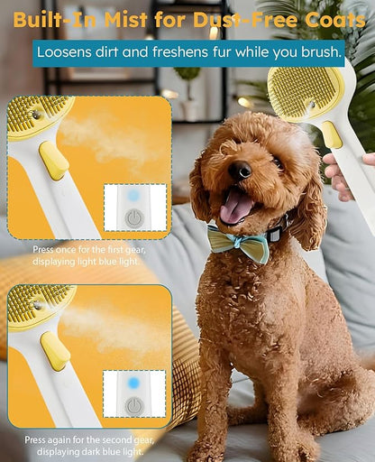 FURGO 3-in-1 Pet Steam Brush for Dogs & Cats – Reduces Static, Short-Pin Head for Short Hair, One-Click Release Button, Dog Spray Brush for Shedding Control (Short)