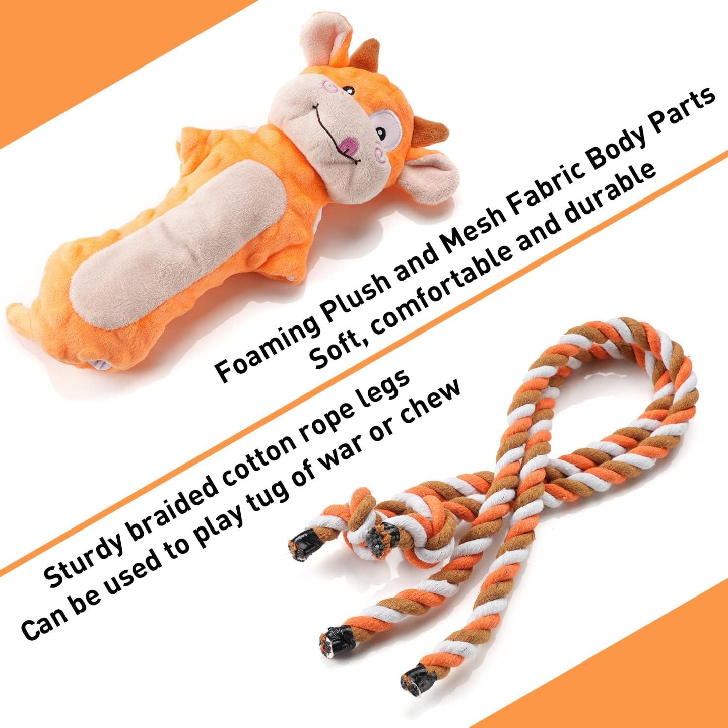 Dog Toys, Tug of War Dog Toys for Large Breed, Cute Squeaky Interactive Dogs Toy with Crinkle Paper, Plush Puppy Chew Toy for Small, Middle, Big Dogs (Cow-SS)