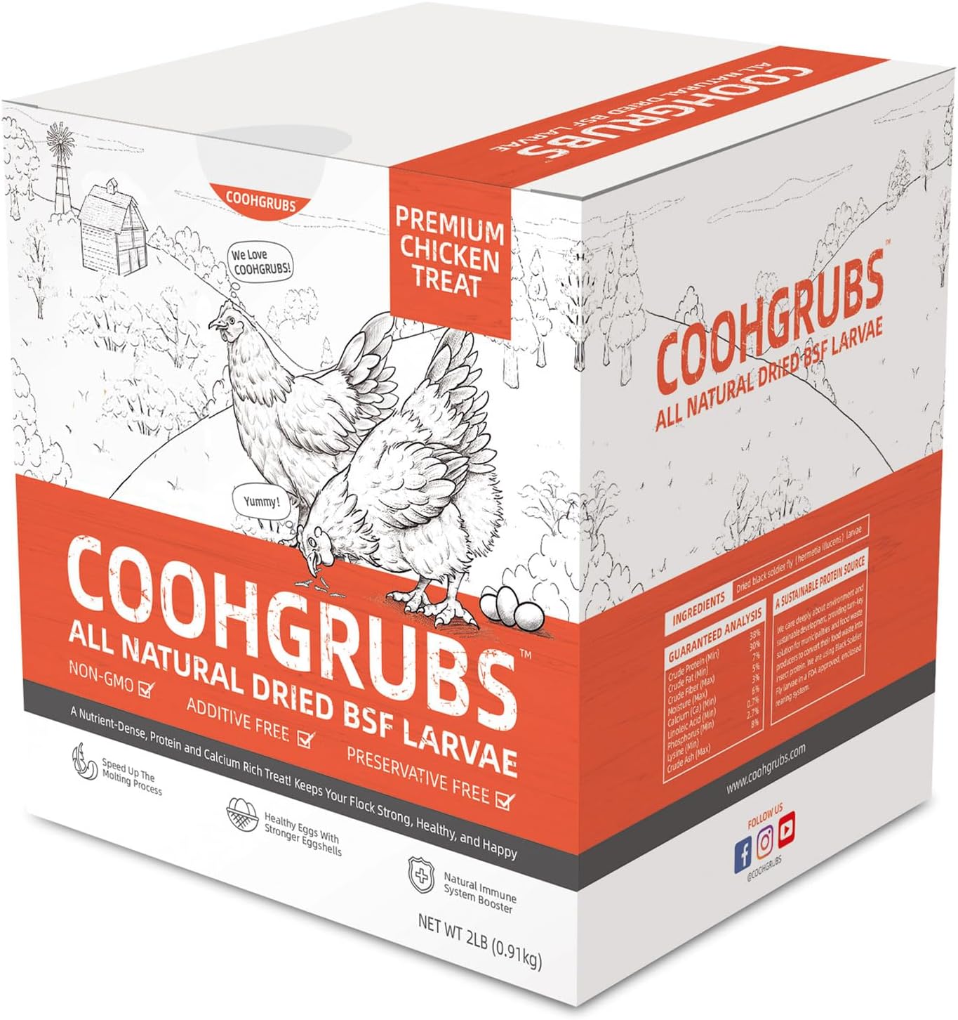 Dried Black Soldier Fly Larvae for Chickens, High-Calcium 85X More Than Mealworms Bird Treats, 2-lb Box