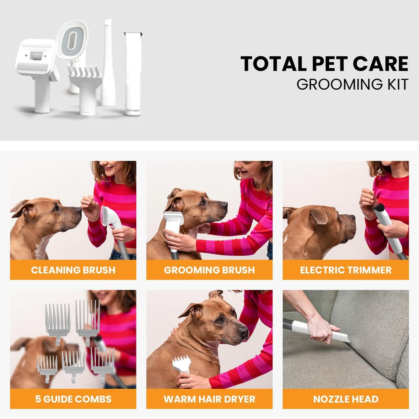 FurCare Pro 3-in-1 Grooming Kit with Vacuum Suction (99%) - Pet Dryer, Professional Clippers & Efficient Grooming Tools, 4L Dust Cup, Low Noise, Ideal for Dogs, Cats, and More