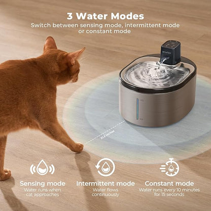 Wireless Cat Water Fountain Stainless Steel, 152oz/4.5L Cat Fountain Battery Operated, Cordless Pet Water Fountain for Cats & Dogs with Motion Sensor, Ultra Quiet Pump, 6 Filters