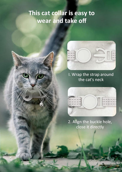 Apple AirTag Cat Collar, GPS Tracker Kitten Collar with Breakaway Feature, Lightweight and Reflective, Suitable for Cats, Kittens and Puppies (White)