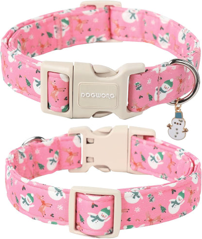DOGWONG Cute Designer Blue Dog Collar - Adjustable Christmas Deer Collar for Small to Large Dogs