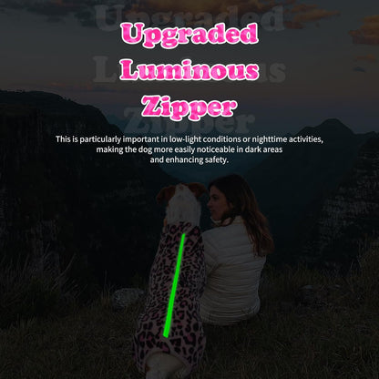 ROZKITCH Fleece Small Dog Pajamas, Pet Windproof Warm Cold Weather Jacket Vest with Luminous Zipper, Jumpsuit Apparel Outfit Clothes for Small Medium Large Dog L-Pink XS