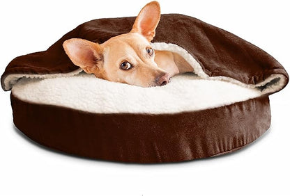 Furhaven 26" Round Orthopedic Dog Bed for Medium/Small Dogs w/ Removable Washable Cover, For Dogs Up to 30 lbs - Sherpa & Suede Snuggery - Espresso, 26-inch