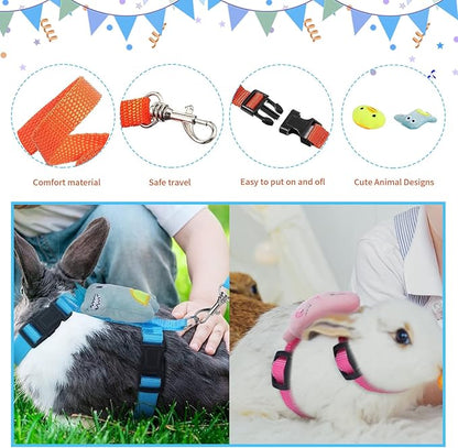 Set of 4 Adjustable Rabbit Harness and Leash for Small Pets, Ferret Leash with Decorations for Rabbit, Kitten, Puppy