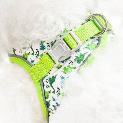 Step in Dog Harness No Pull Dinosaur Adjustable Soft Mesh Padded Reflective Pet Vest Harness and Leash Set for Small Medium Dogs