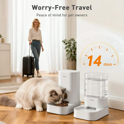 PAWGETHER® 2 Pack Gravity Cat Feeder and Water Dispenser 1 Gallon/3.5L Automatic Cat and Dog Feeder and Watererer with Pet Food Bowl for Puppy Kitten Rabbits