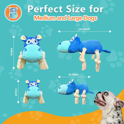 Squeaky Dog Toys - Plush Stuffed Animal Dog Toys for Large, Medium, Small Dogs to Keep Them Busy (Blue, Large)