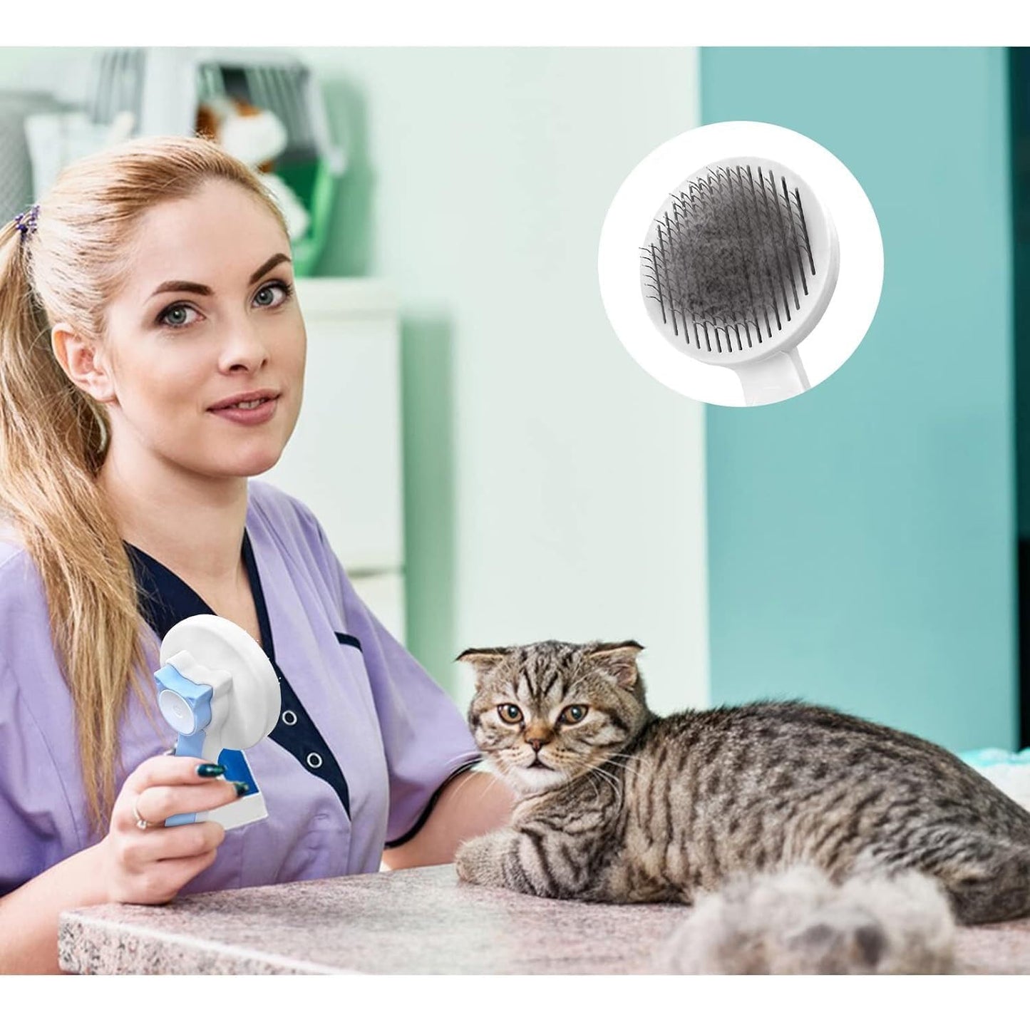 Generic Cat & Dog Grooming Brush, Pink - Self-Cleaning Slicker Brush with Massage Particles, Removes Loose Undercoat, Ergonomic Handle