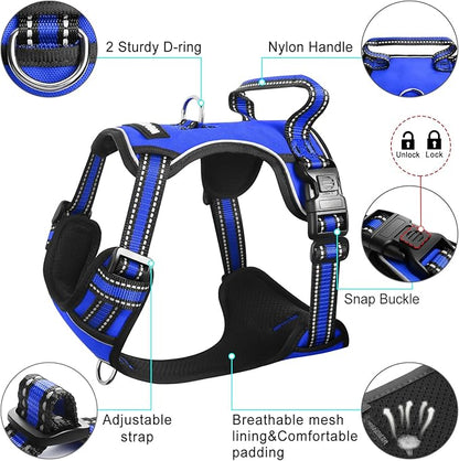 WINSEE Dog Harness No Pull, Pet Harnesses with Dog Collar, Adjustable Reflective Oxford Outdoor Vest, Front/Back Leash Clips for Small, Medium, Large, Extra Large Dogs, Easy Control Handle for Walking