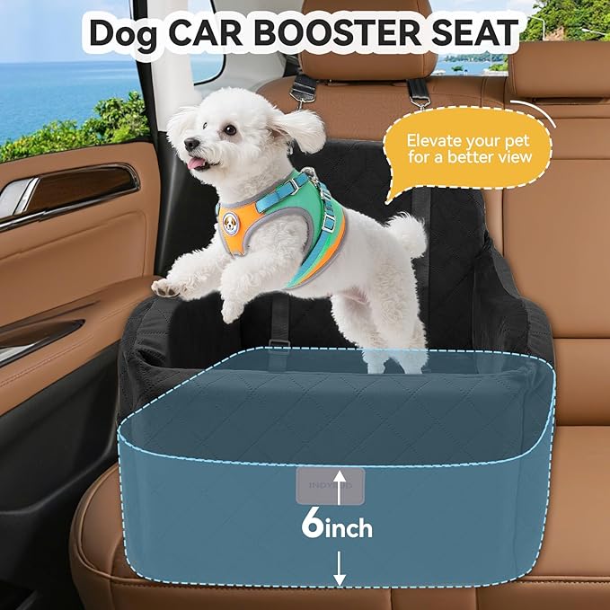 Small Dog Car Seat, Memory Foam Dog Booster Car Seats with Thick Cushion for Medium Dogs Under 35lbs, Detachable Washable Pet Carseat with Storage Pockets(Black, Medium)