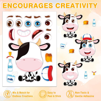 Aowplc 48 Pcs Make-a-Face Sticker Sheets for Kids 12 Animal Designs for Party Favors Crafts Activities & Goodie Bag Stuffers