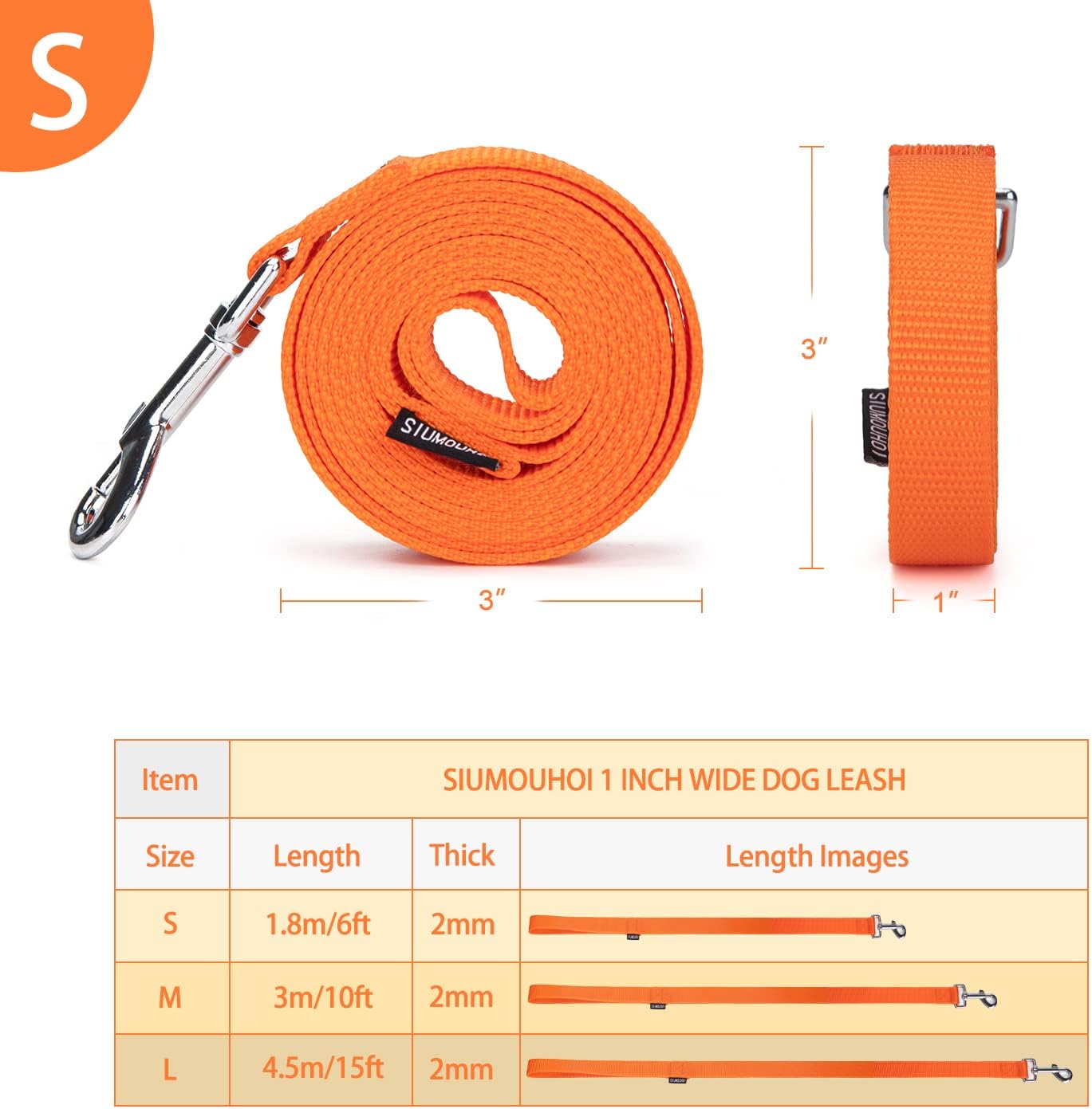 Strong Durable 6ft Nylon Dog Training Leash, 1 Inch Wide Traction Rope, for Small and Medium Dog (Orange, 6 Feet)
