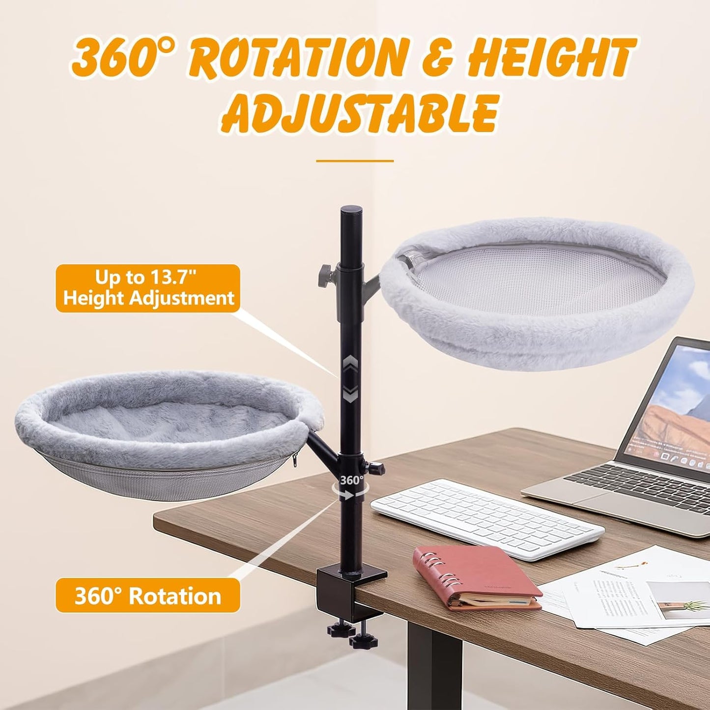 Cat Desk Bed,Sturdy Cats Bed for Desk,360° Rotating Cat Hammock Perch with Removable Washable Cover,Height Adjustable,Holds 40lbs - Perfect for Indoor CatsPerch
