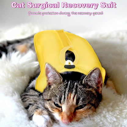 Nuanchu 3 Pieces Cat Recovery Suit Kitten Recovery Suit E-Collar Alternative for Cats and Dogs Abdominal Skin Anti Licking Pajama Clothes Sets(Large,Simple Style,Yellow Green Pink)