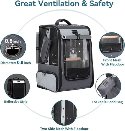 Petsfit Bird Carrier with Shade Cover,Adjustable Height Standing Perch and Great Ventilation, Fit for Medium/Large Sized Birds(Large, Grey1)