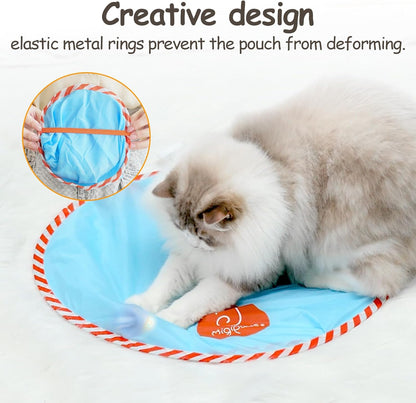 Migipaws Interactive Cat Ball Toy Set, Fun Tracker, Glowing Chase Ball with MystiChaser Pouch, Fluffy Tail, A Small Mice(Blue)