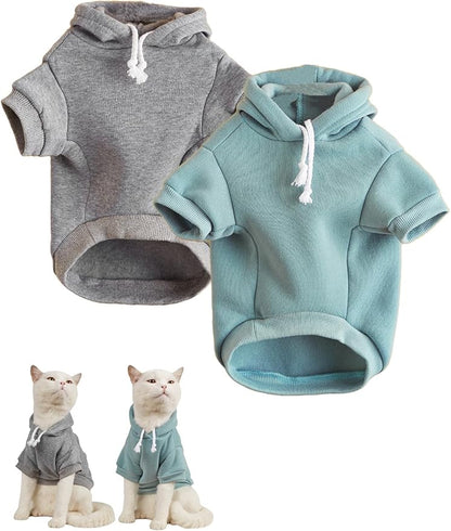 QWINEE Basic Dog Hoodie Sweatshirt Puppy Sweater Warm Cat Costumes Pet Clothes for Chihuahua Puppy Kitten Small Medium Dogs Grey and Cadet Blue Medium