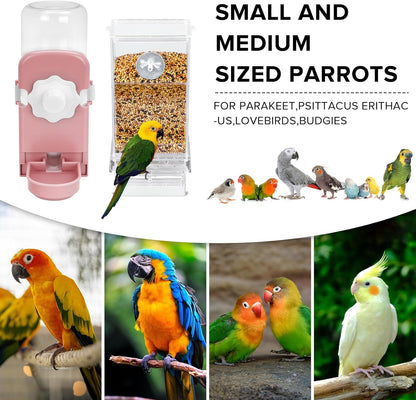 No Mess Bird Feeder Water Dispenser Set, Parakeet Cage Accessories, Bird Feeder and Waterers in Cage for Cockatiels, Finches, Lovebirds, Budgies, Canaries