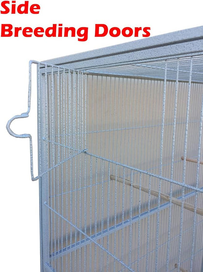 Extra Large Tall Wrought Iron Tight Bar Spacing Breeding Flight Canary Parakeet Cockatiel Lovebird Finch Metal Cage Side Nesting Box Doors with Removable Rolling Stand