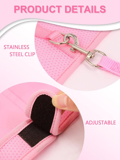Rabbit Harness and Leash Set for Walking Escape Proof, Mesh Breathable Adjustable Bunny Harness Camping Hiking Training for Ferret Kitten Puppy Pink L (Chest:13.3-14.5")