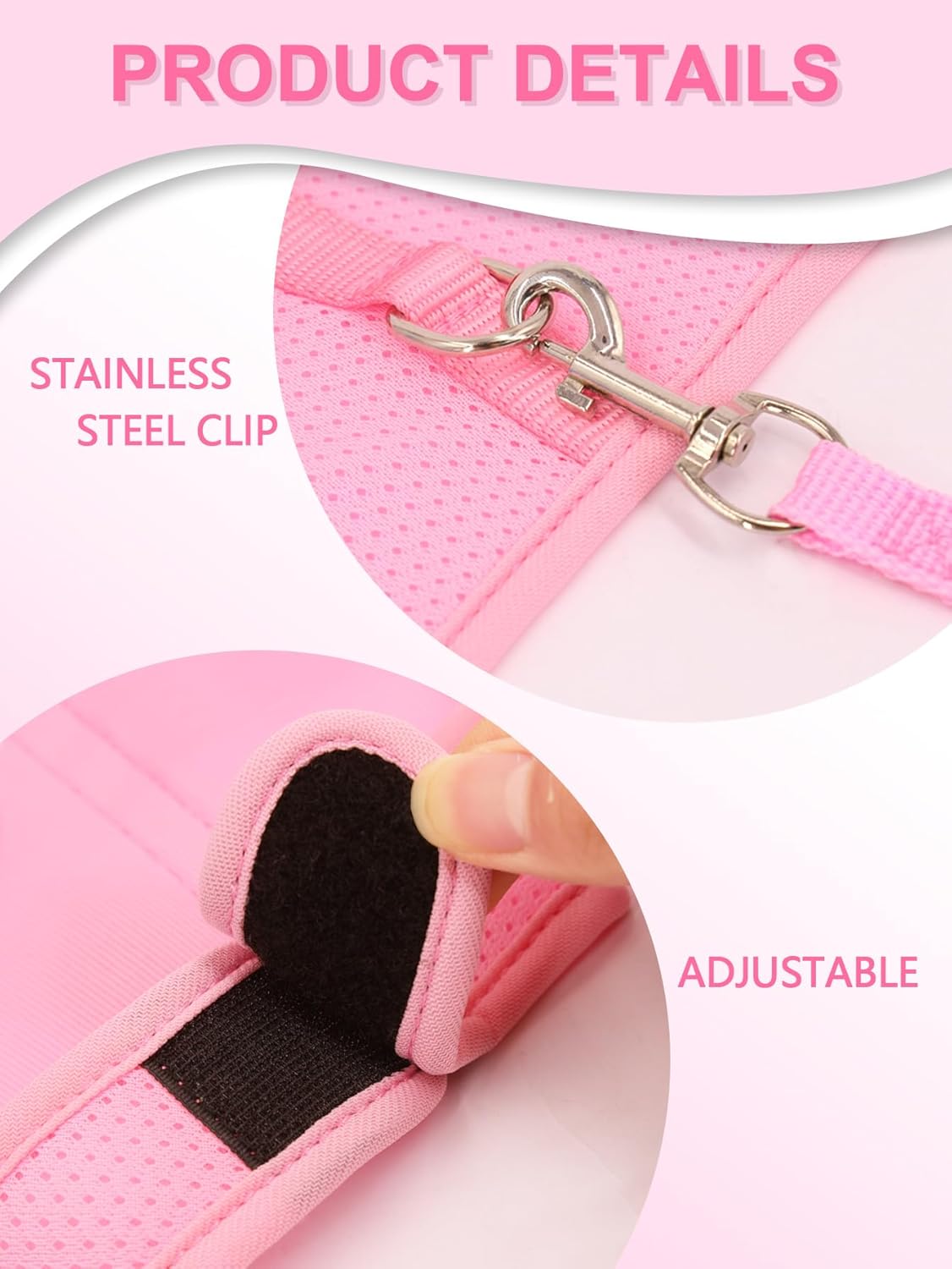 Bunny Harness and Leash Set for Walking Escape Proof,Mesh Breathable Adjustable Rabbit Leash Camping Hiking Training for Bunny Ferret Kitten Puppy Pink M (Chest:9.4-11.8")