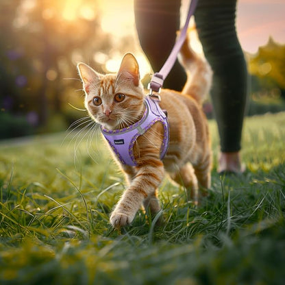 Rttochfy Cat Harness and Leash Set, Escape Proof Kitten Harness, Soft and Breathable Vest with Reflective Strip, Easy to Wear for Cats Walking and Traveling (Green, XS)