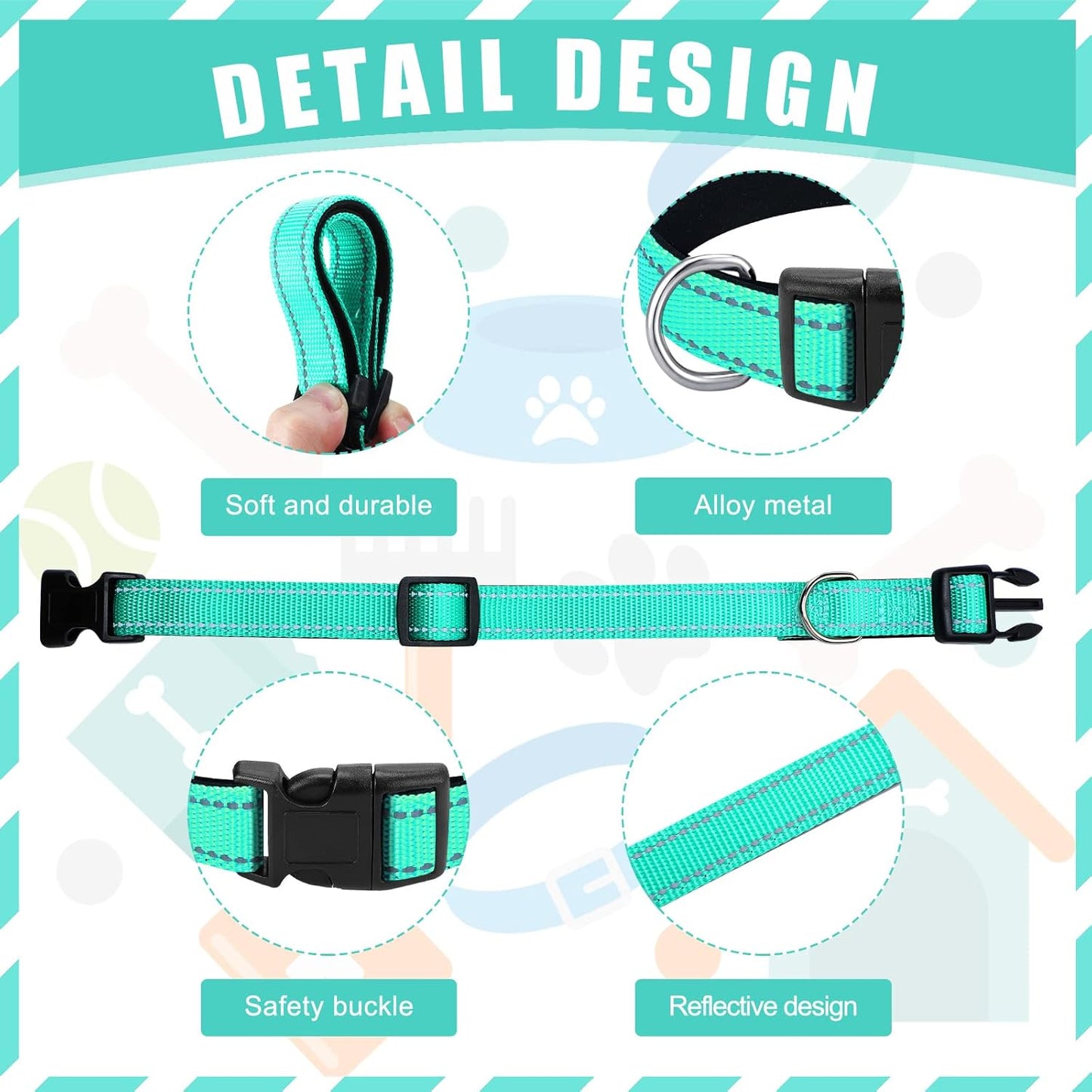 Sanwuta 12 Pcs Reflective Puppy Dog Collars Bulk for Litter Dogs Adjustable Safety Nylon Collars with Locking Buckle Soft Padded Breathable Puppy Collar for Cats Pets(Small)