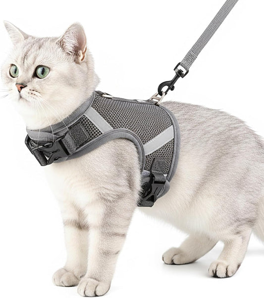 Cat Harness and Leash Escape Proof Kitten Harness Cat Leash for Walking Travel Service Cat Vest, Grey, X-Small