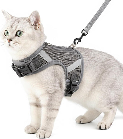 Cat Harness and Leash Escape Proof Kitten Harness Cat Leash for Walking Travel Service Cat Vest, Grey, XX-Large