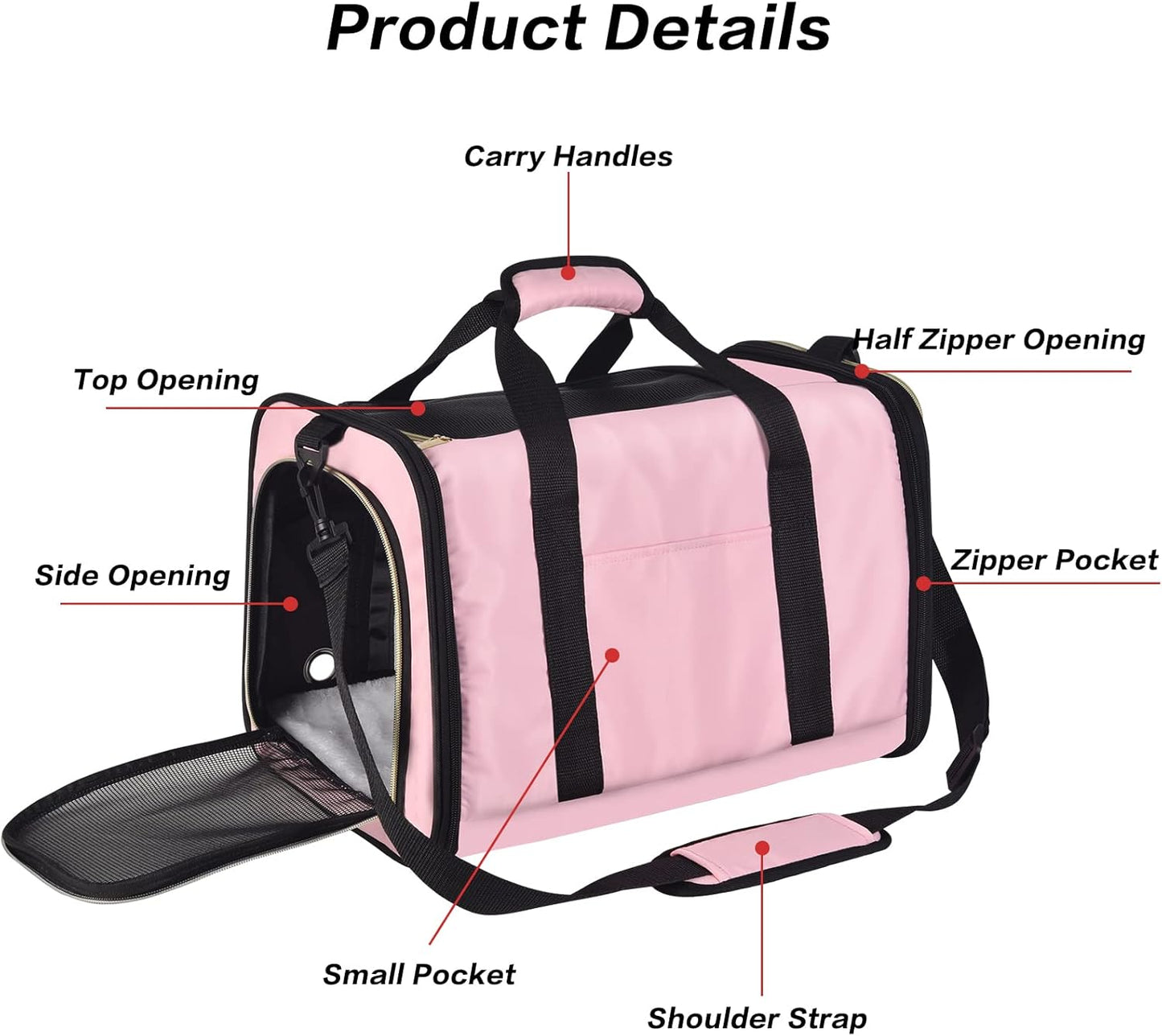 Petmolico Cat Carrier Soft-Sided Pet Bag for Small Medium Cats Puppies 16LBs - Airline Approved Pet Travel Carrier 3 Open Doors (Medium,Pink)