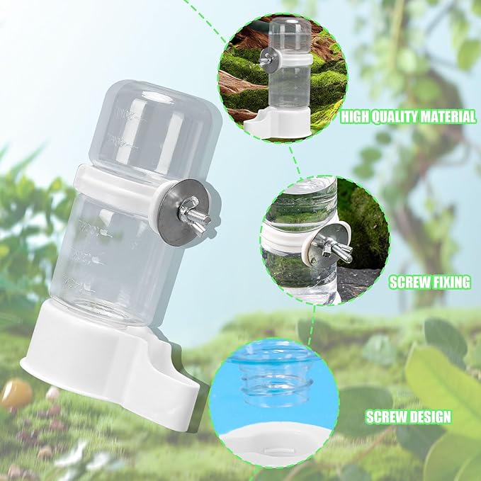 Automatic Bird Feeder and Water Dispenser, 2PCS Cage Accessories for Parrots, Budgie, Lovebirds, Parakeet, Cockatiel - Food Seed and Bottle Drinker (White 140ml)