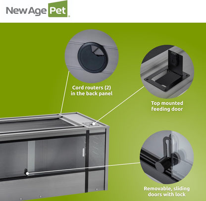 New Age Pet ECOFLEX 60-Inch Mojave Reptile Lounge in Grey- Durable, Moisture-Resistant Wood Plastic Composite Habitat with Vented Side Panels, Removable Sliding Glass Doors & Lock