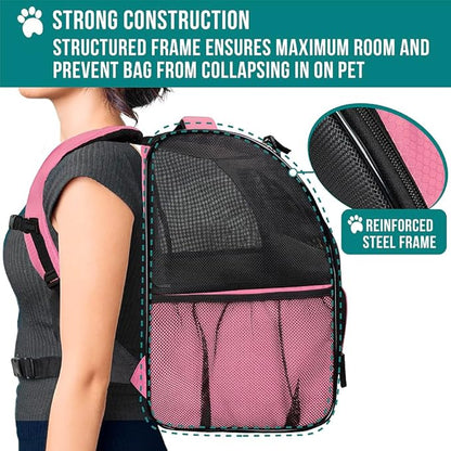 PetAmi Dog Backpack Carrier for Small Large Cat, Pet, Puppy, Ventilated Pet Hiking Backpack Travel Bag, Airline Approved Cat Backpack Carrier, Camping Biking Dog Bag Up to 18lbs Pet, Pink