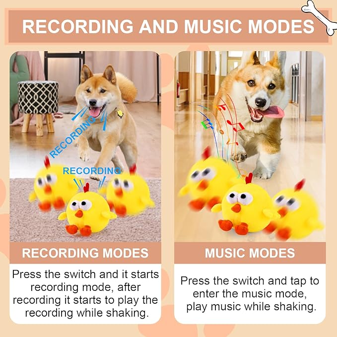 BABORUI Interactive Dog Toys, Crazy Jumping Chicken Dog Toy with Recording and Music Modes, Rechargeable Moving Squeaky Dog Toys for Small/Medium/Large Dogs to Keep Them Busy
