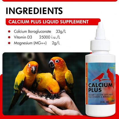 Morning Bird Calcium Plus Liquid for Birds – Bird Vitamins for Strong Eggshells, Healthy Bones, and Baby Bird to Support Growth, Breeding, and Wellness for All Birds 2 Fl Oz