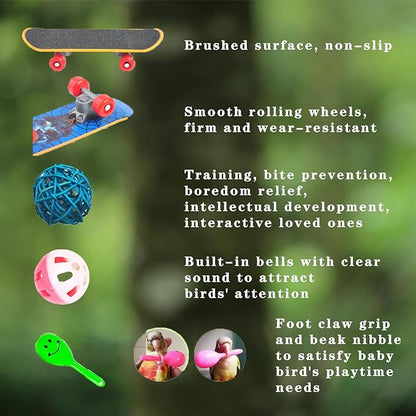 8Pcs Wooden Bird Stand Perch Training Playstand - Chew Toy & Shaky Gym for Parrots, Bird Playground Play Stands for Parakeets Cockatiels, Conures, Macaws, Finches Lovebirds