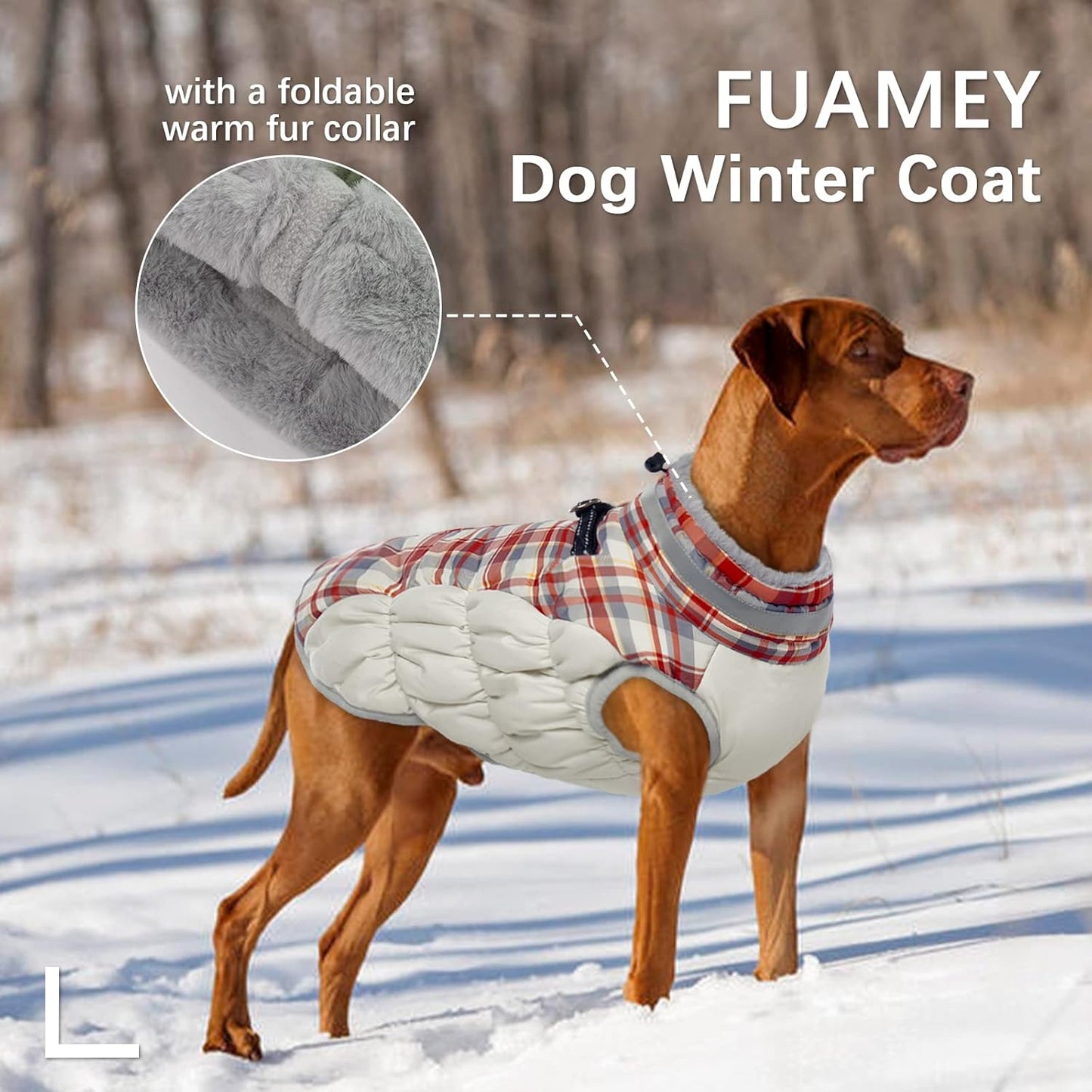 FUAMEY Dog Coat for Small Dogs,Waterproof Dog Winter Jacket with Harness Built in Puppy Cold Weather Coats Reflective Pet Vest with Zipper Warm Fleece Dogs Snowsuit Windproof Red Plaid S