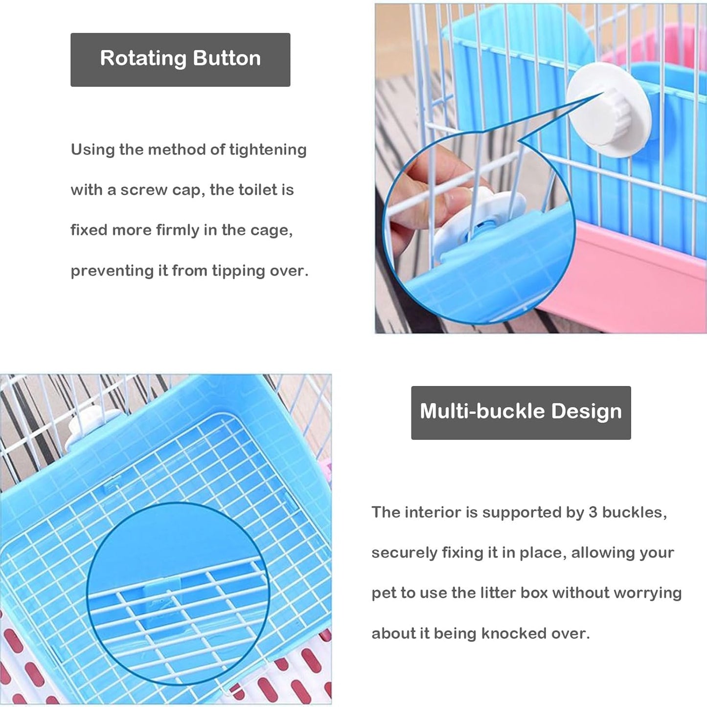 Rabbit Litter Box with Hay Bag, 4-in-1 Rabbit Potty Toilet Feeding Cleaning Set for Dwarf Bunny Guinea Pig Chinchilla (Blue)