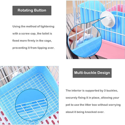 Rabbit Litter Box with Hay Bag, 4-in-1 Rabbit Potty Toilet Feeding Cleaning Set for Dwarf Bunny Guinea Pig Chinchilla (Blue)