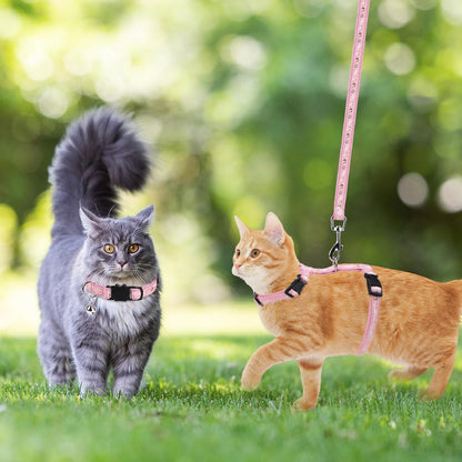PAWCHIE Cat Harness with Leash and Collar Set - Escape Proof Adjustable H-shped Cat Harness with Star and Moon Pattern Glow in The Dark for Kitty Outdoor Walking, Pink M